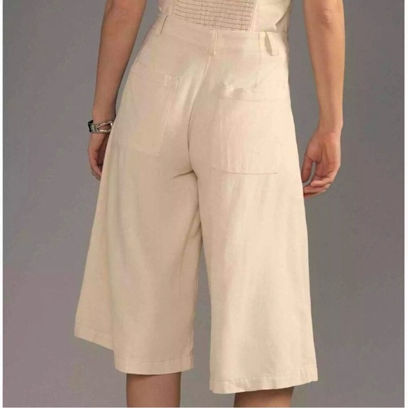 Anthropologie Pilcro Cargo Culottes Linen Blend Cropped Pants Cream Size 6 - Picture 2 of 12
